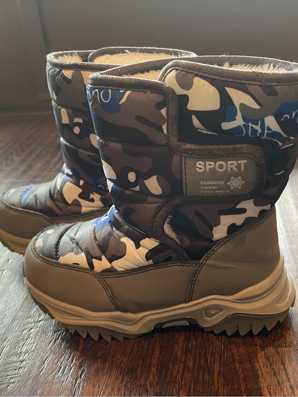 Kids Winter Snow Boots - Blue Camouflage